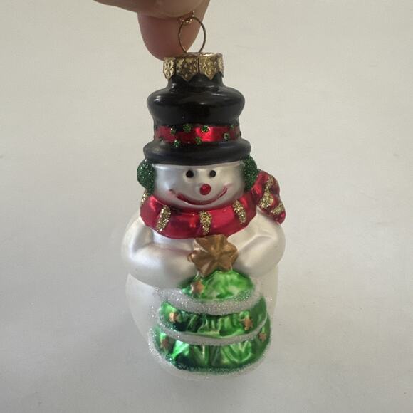 Set of 4 Christmas Ornaments by Greenbrier Santa‎ Snowman Tree Blown Glass - Picture 2 of 13